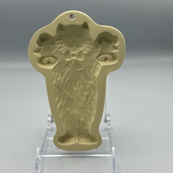 Vtg Brown Bag Cookie Art Mold Jingle Cat Holding Bells 1995 Hill Design Holiday - Picture 2 of 6